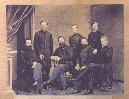 Standing L-R: Adj. Lt. William H. Cloward, Lt. Col. Charles E. LaMotte,
Surgeon, Major D. S. Hopkins Seated L-R: Major Moses B. Gist, Commander,
Col. Arthur H. Grimshaw, Quarter Master, Lt. John J. Toner, Surgeon, Lt.
Linton Smith
